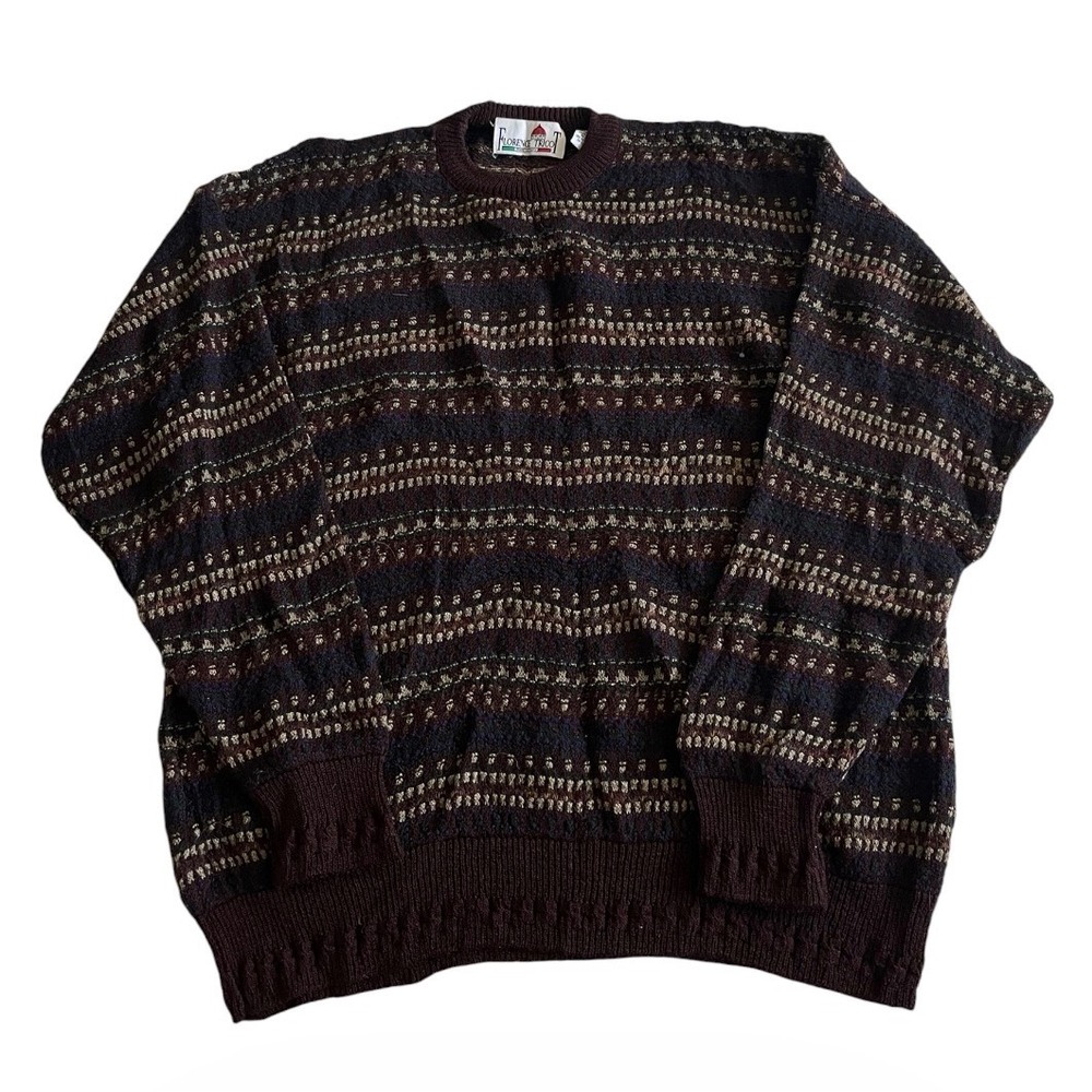 Vintage Florence Tricot Sweater Mens XL Geometric Knit Crewneck Pullover Wool
